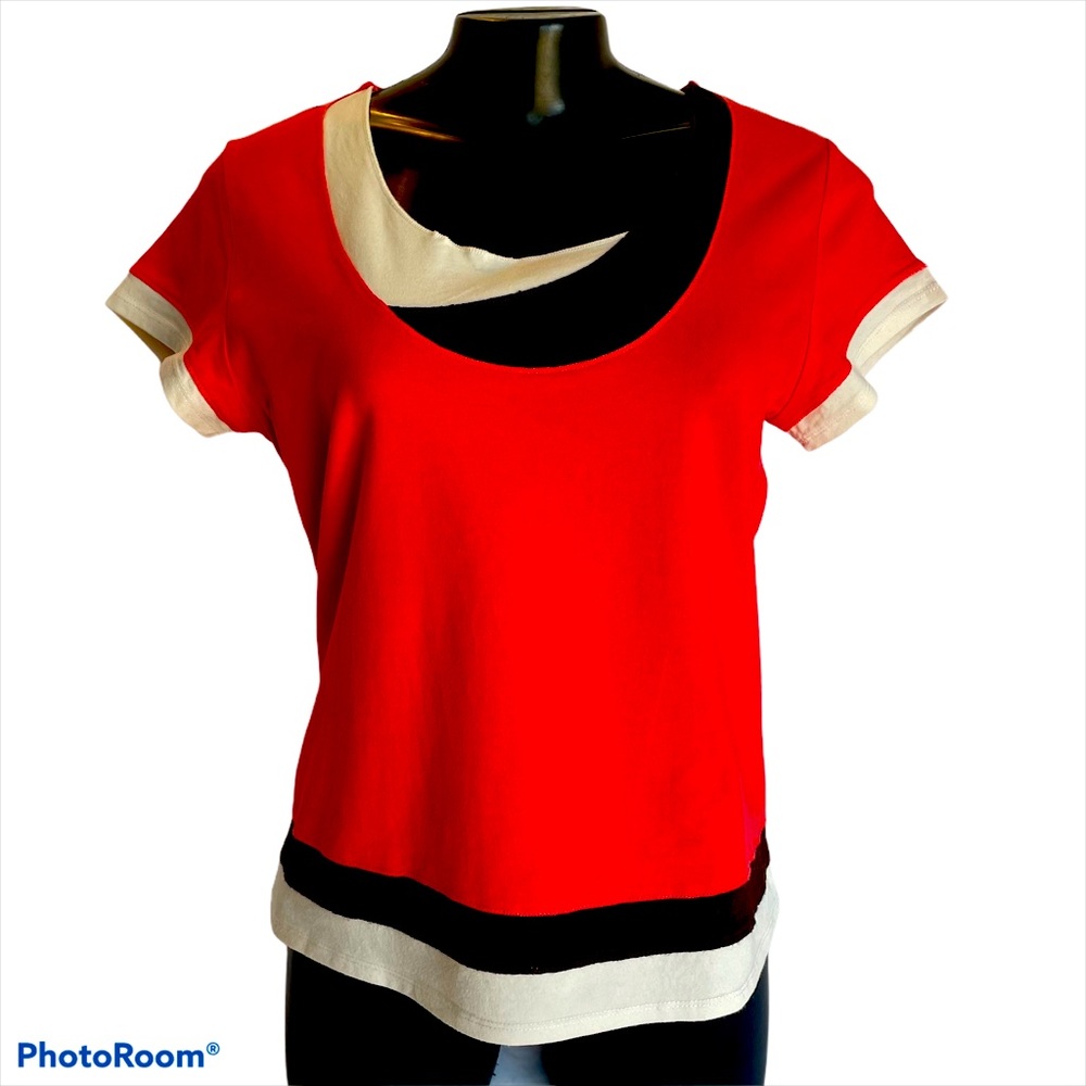 LAURA PETITE Orange black and white top, size M